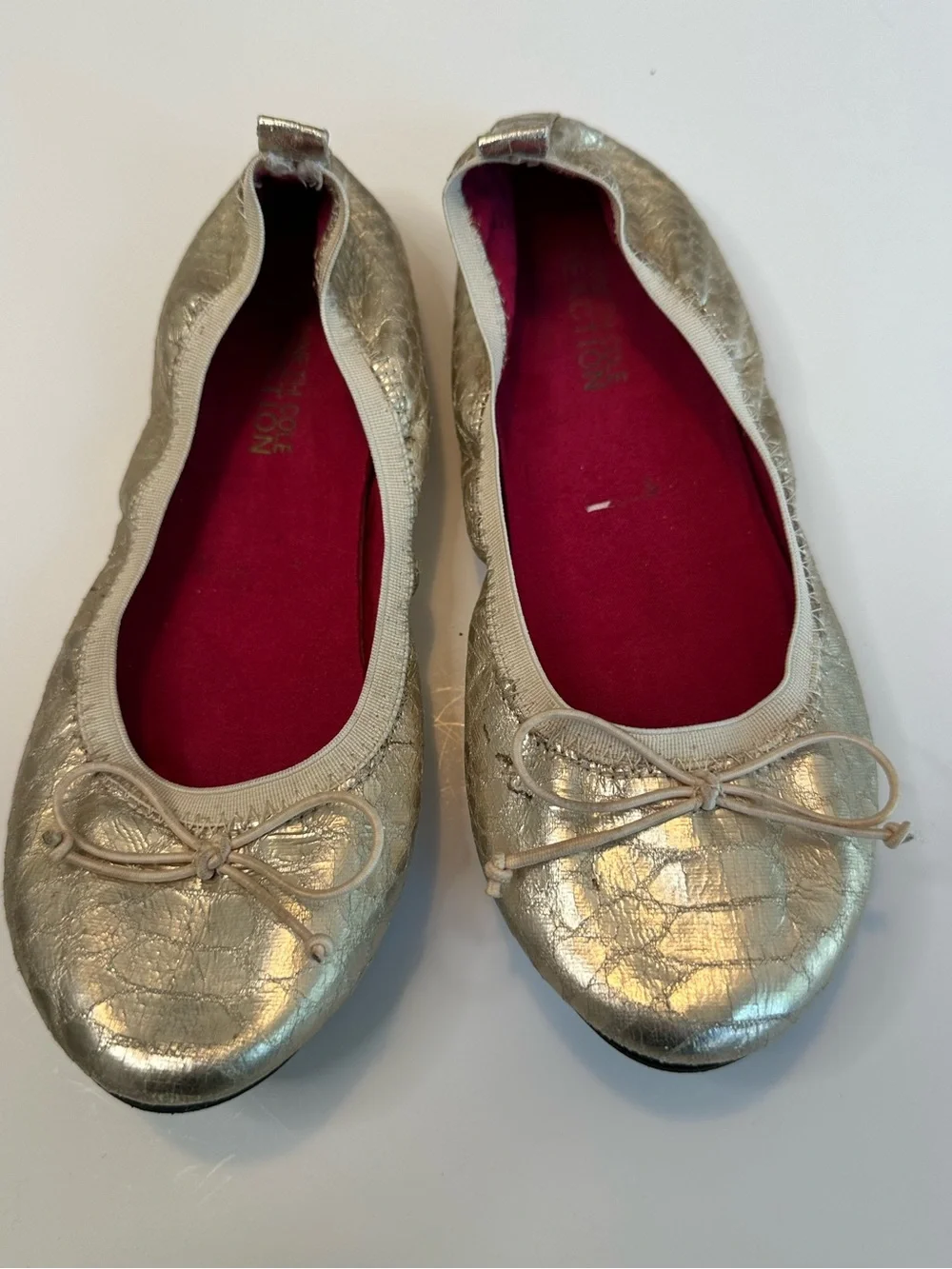 Kenneth Cole Reaction Metallic Gold Ballet Flats Girls Size 1 1/2